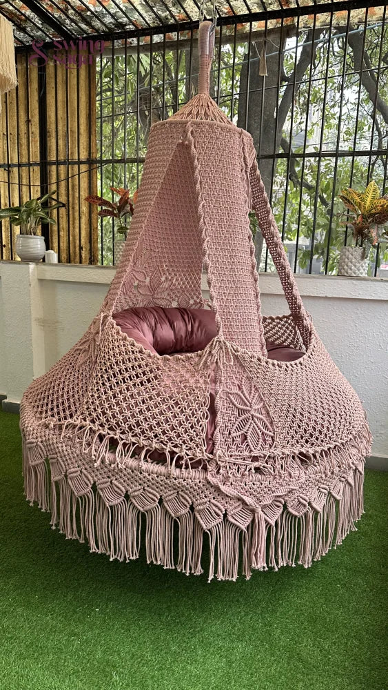 Lush Lux Pink Macrame Bed Swing - Swing Saga