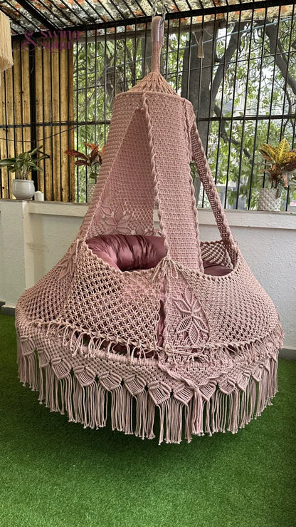 Lush Lux Pink Macrame Bed Swing - Swing Saga