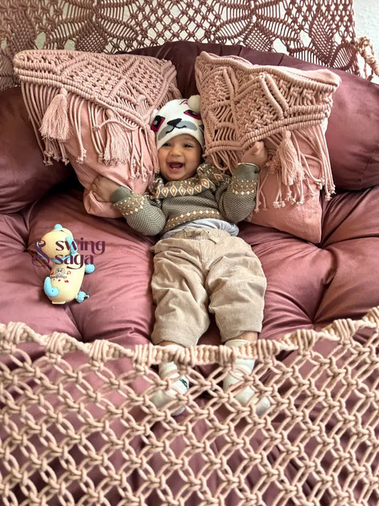 Lush Lux Pink Macrame Bed Swing - Swing Saga