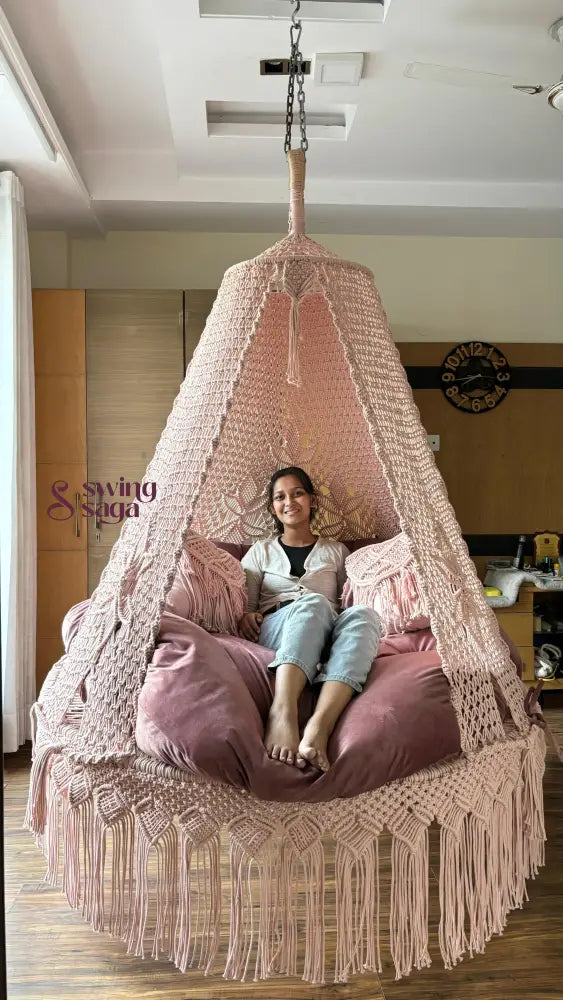 Lush Lux Pink Macrame Bed Swing - Swing Saga