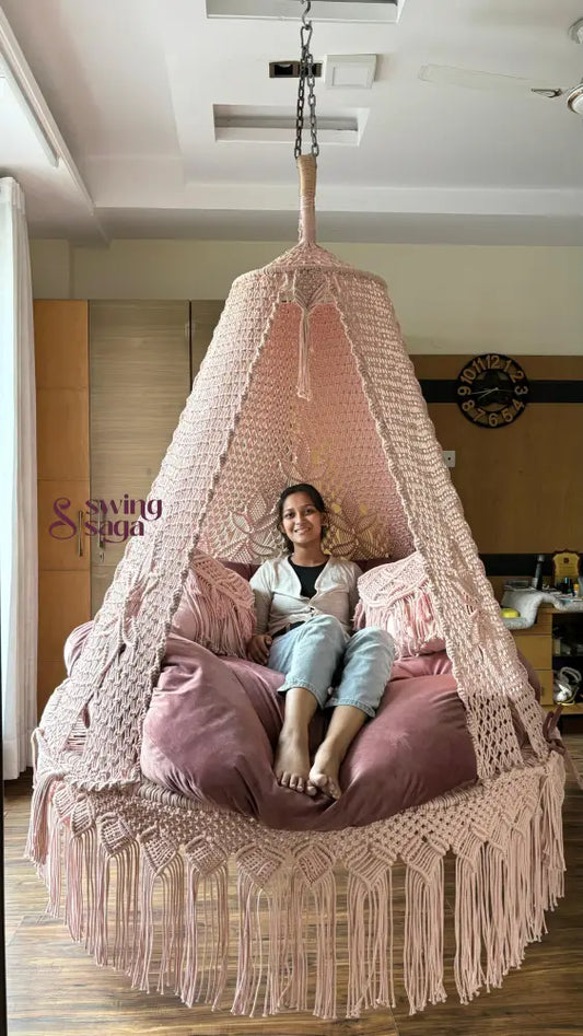 Lush Lux Pink Macrame Bed Swing - Swing Saga