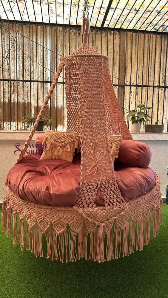 Lush Lux Pink Macrame Bed Swing - Swing Saga