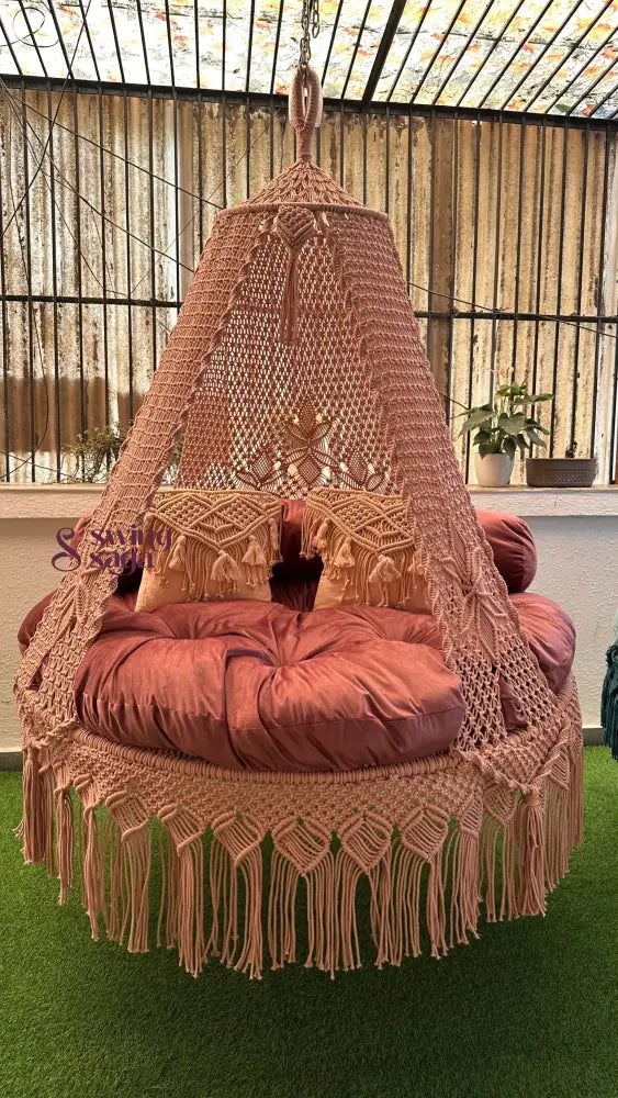 Lush Lux Pink Macrame Bed Swing - Swing Saga
