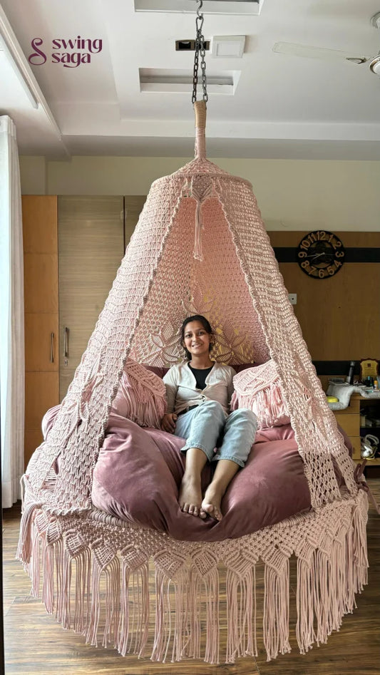 Lush Lux Pink Macrame Bed Swing - Swing Saga