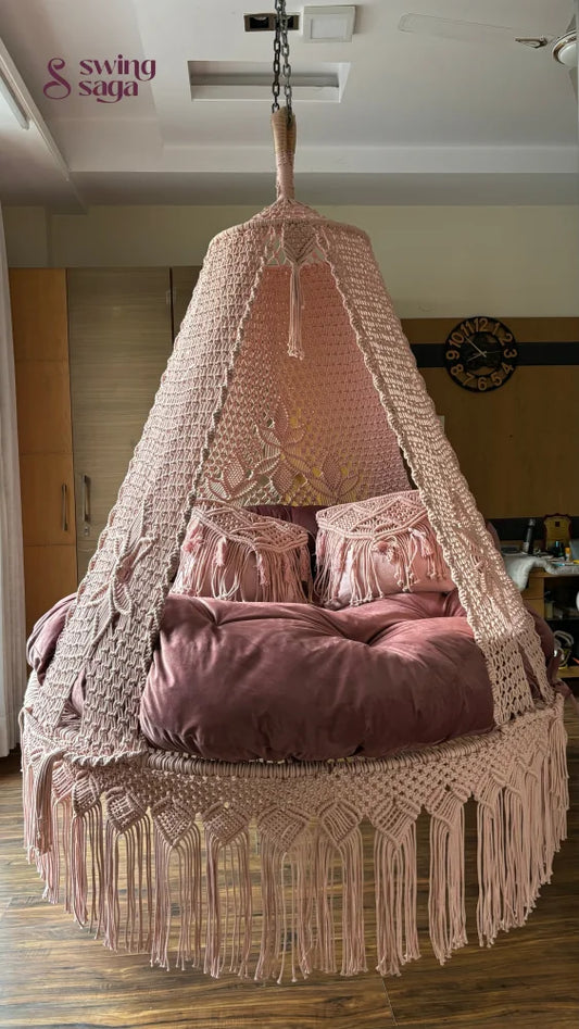Lush Lux Pink Macrame Bed Swing - Swing Saga