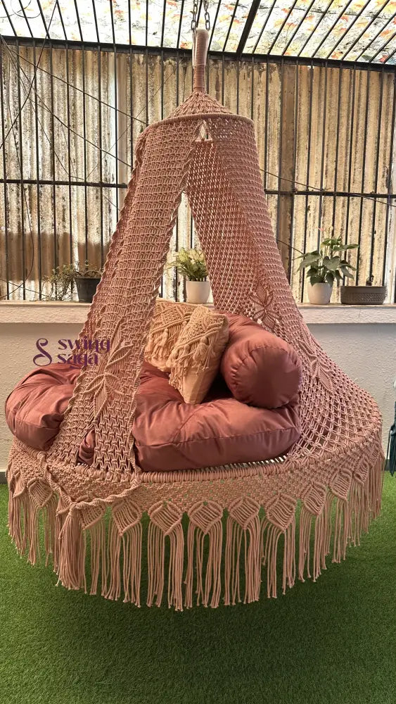 Lush Lux Pink Macrame Bed Swing - Swing Saga