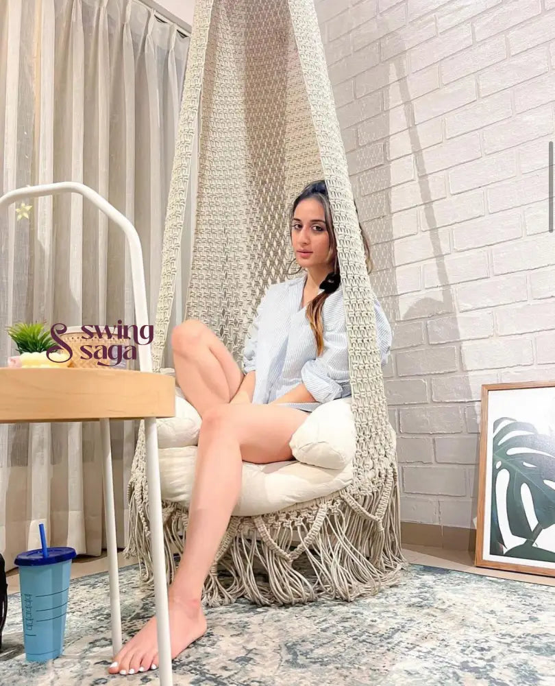 Cream White single seater hanging chair - Swing Saga