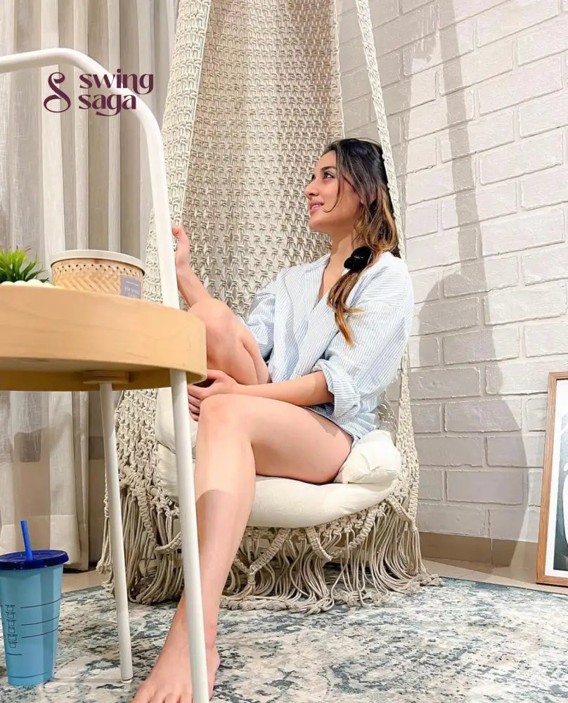 Cream White single seater hanging chair - Swing Saga