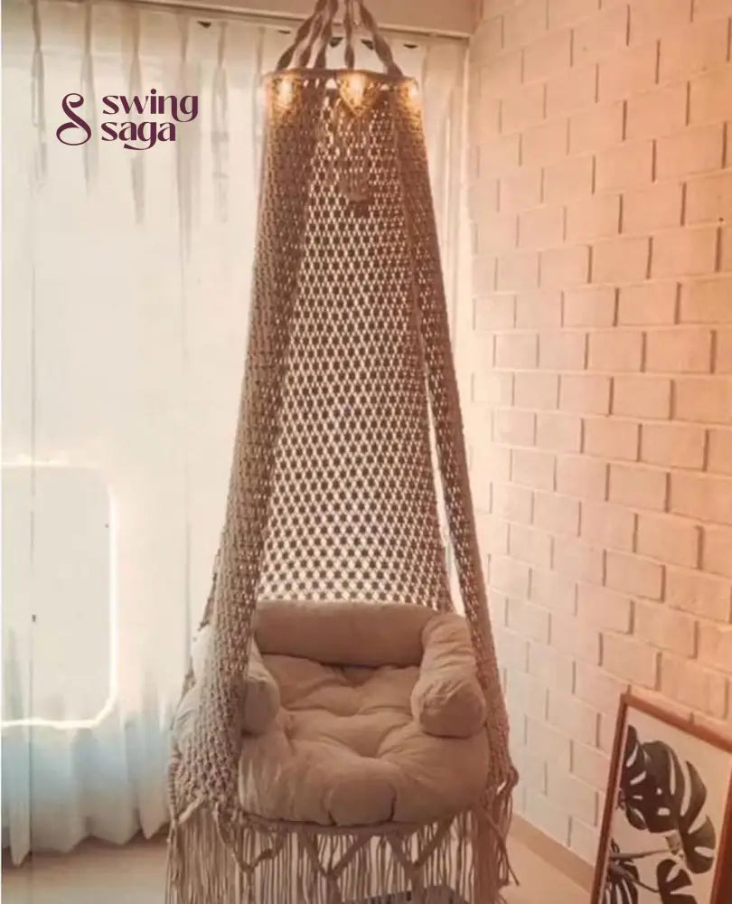 Cream White single seater hanging chair - Swing Saga