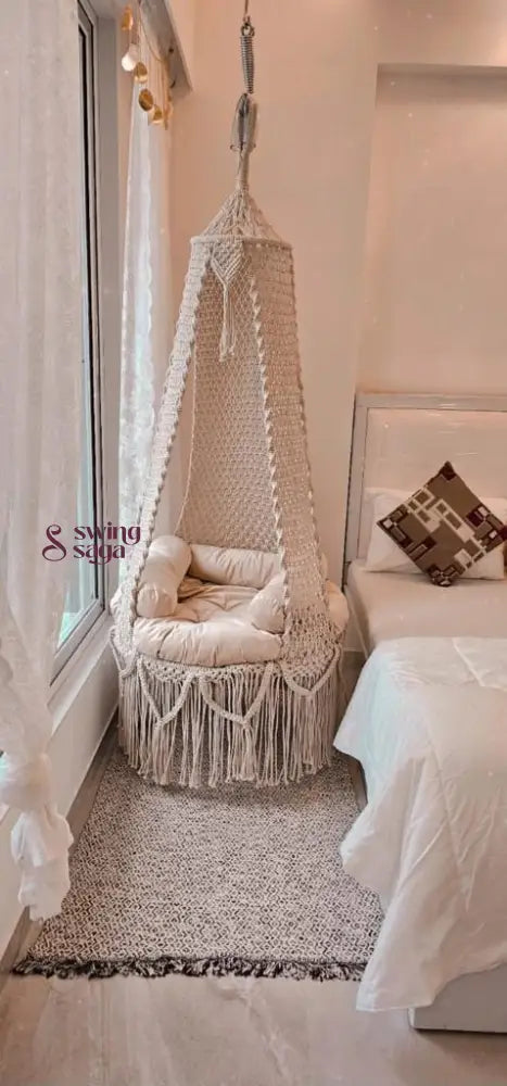 Cream White single seater hanging chair - Swing Saga