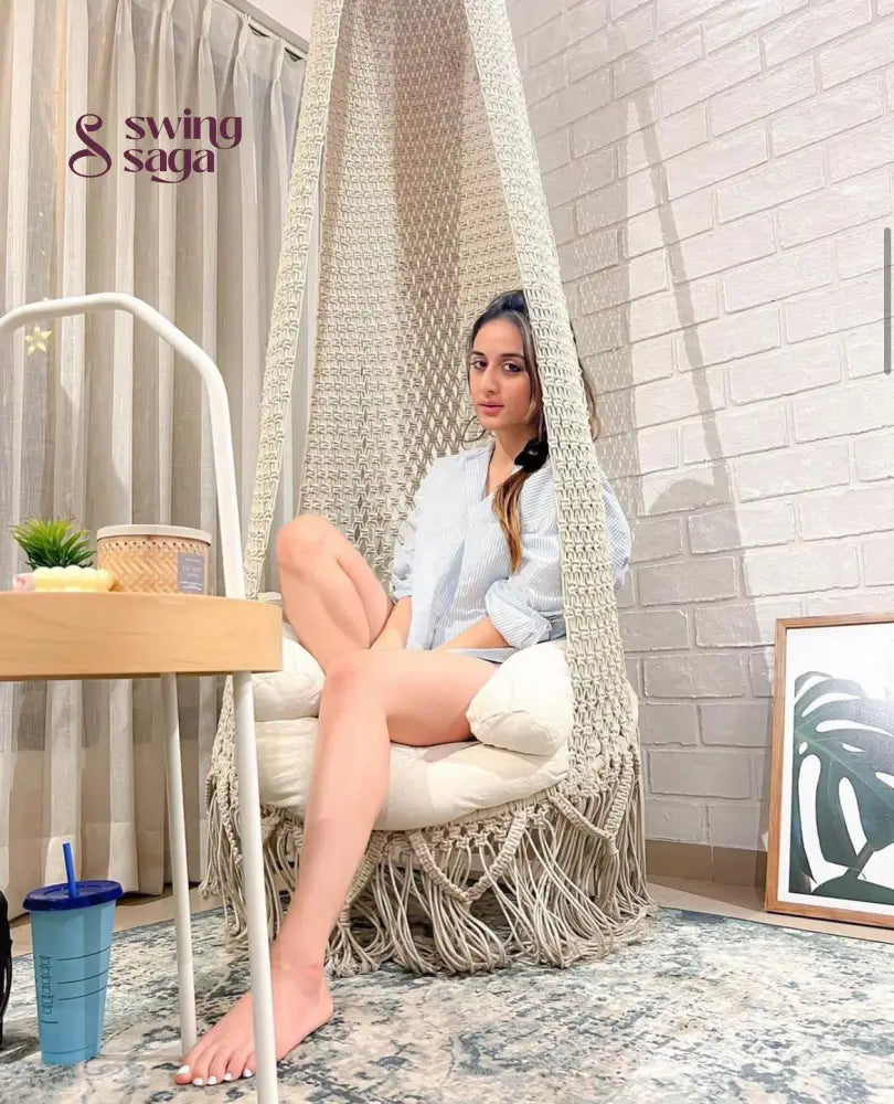 Cream White single seater hanging chair - Swing Saga