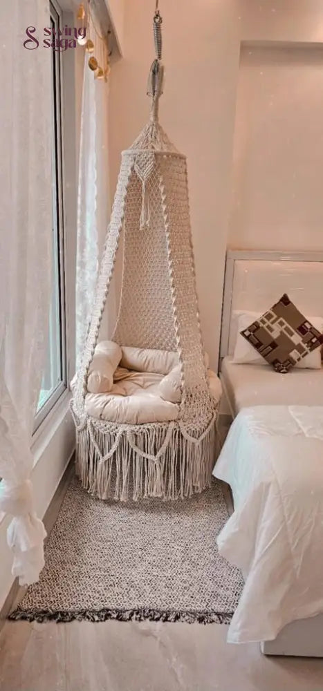 Cream White single seater hanging chair - Swing Saga