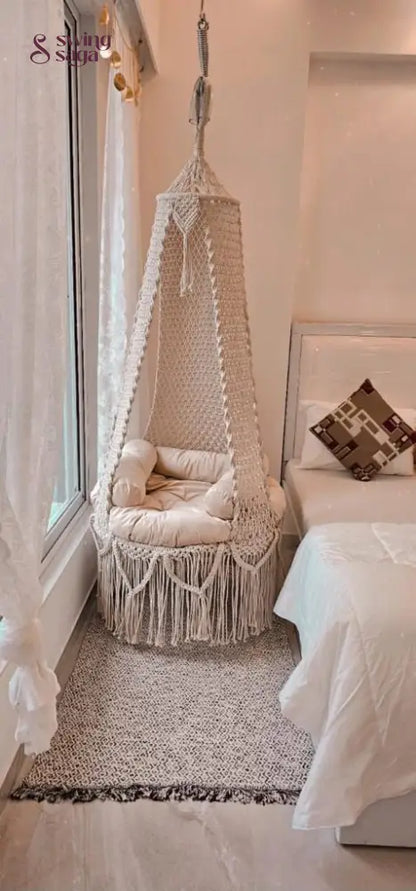 Cream White single seater hanging chair - Swing Saga
