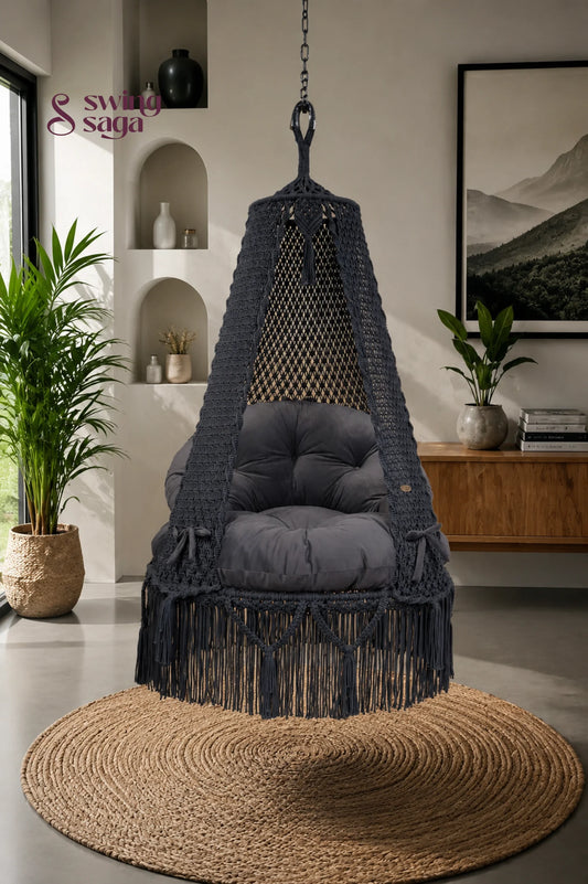 Machu Pichu Swing jhula for home balcony by swing saga - 35 Inches / Dark Grey / IN