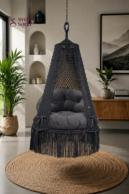 Machu Pichu Swing jhula for home balcony by swing saga - 35 Inches / Dark Grey / IN