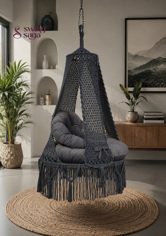 Machu Pichu Swing jhula for home balcony by swing saga - 35 Inches / Dark Grey / IN