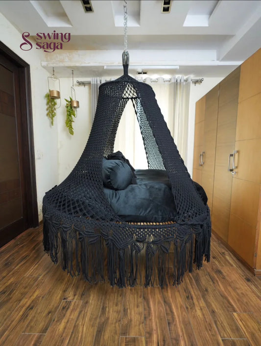 Black Macrame Bed Swing - Swing Saga