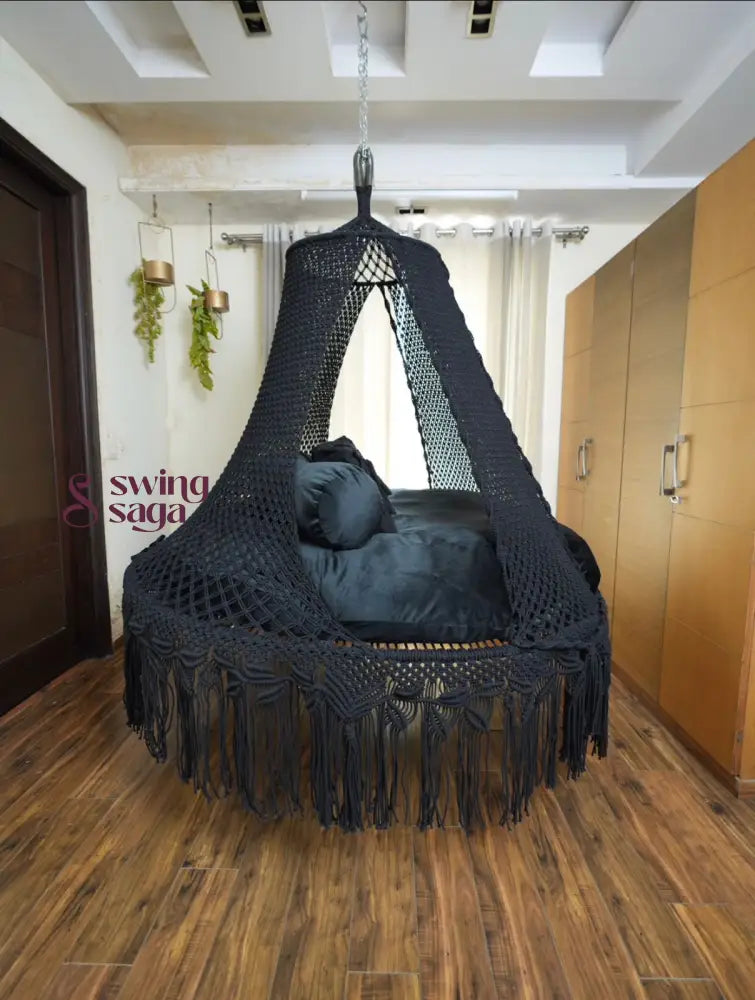 Black Macrame Bed Swing - Swing Saga