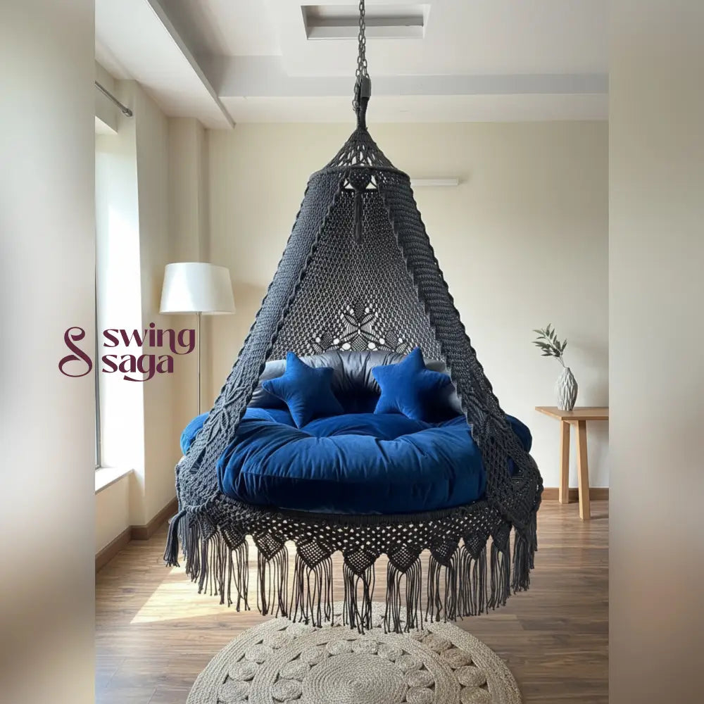 Dark Grey  Macrame Bed Swing - Swing Saga