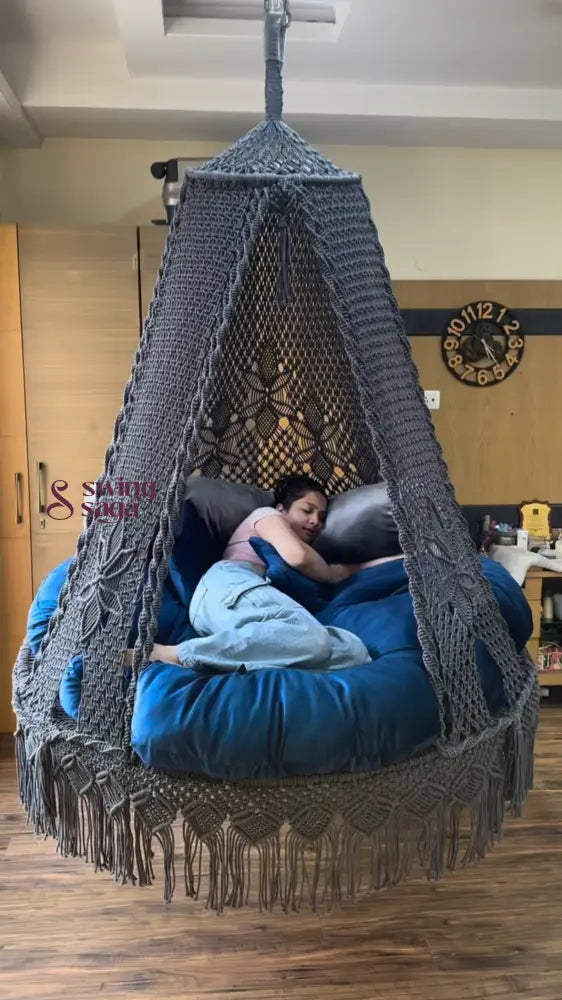 Dark Grey  Macrame Bed Swing - Swing Saga