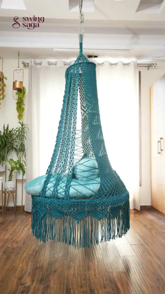 Teal Blue single seater hanging chair - Swing Saga