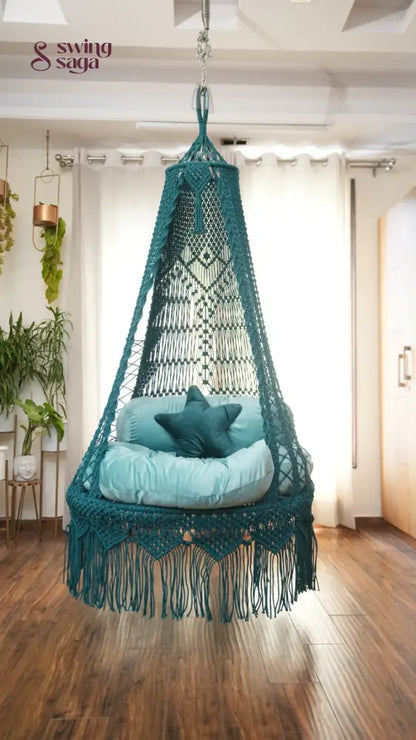 Teal Blue single seater hanging chair - Swing Saga