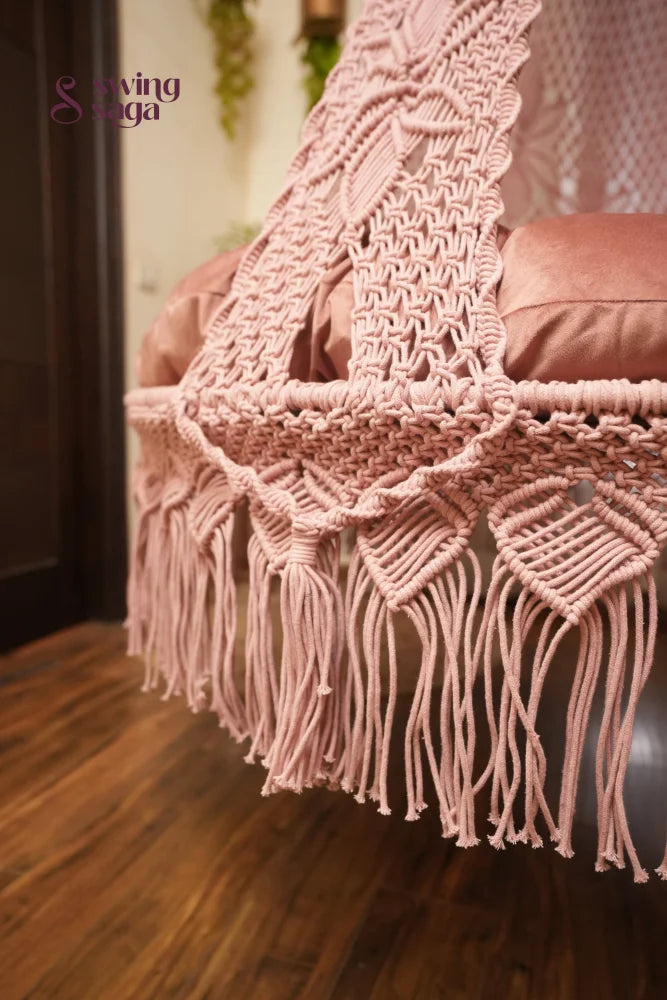 Gold Rose Pink  Macrame Bed Swing - Swing Saga