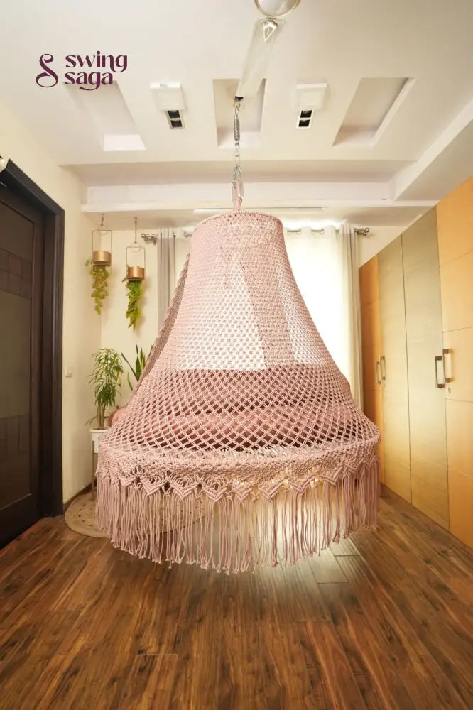 Gold Rose Pink  Macrame Bed Swing - Swing Saga