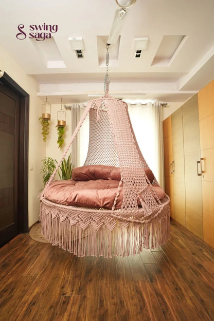 Gold Rose Pink  Macrame Bed Swing - Swing Saga