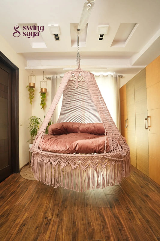 Gold Rose Pink  Macrame Bed Swing - Swing Saga