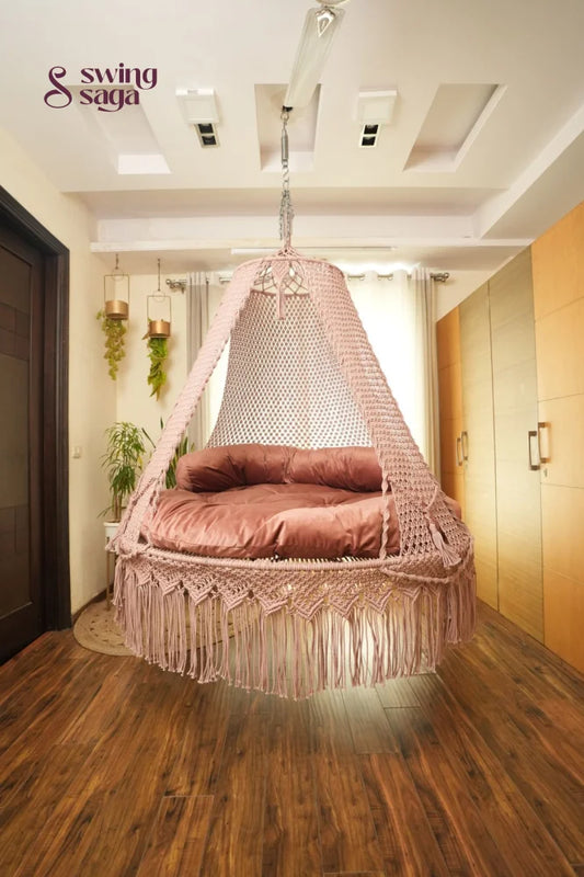 Gold Rose Pink  Macrame Bed Swing - Swing Saga
