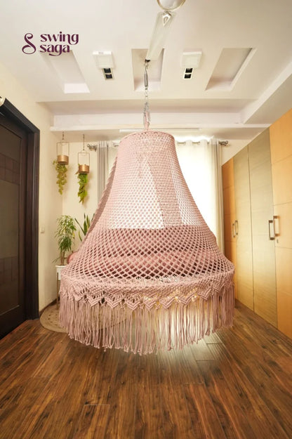 Gold Rose Pink  Macrame Bed Swing - Swing Saga