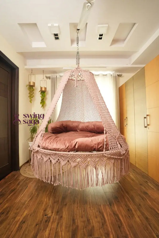 Gold Rose Pink  Macrame Bed Swing - Swing Saga