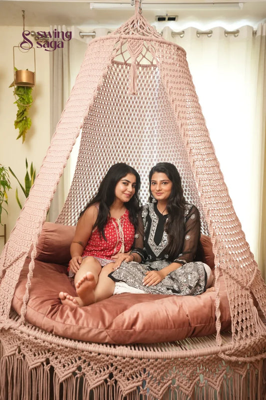 Gold Rose Pink  Macrame Bed Swing - Swing Saga