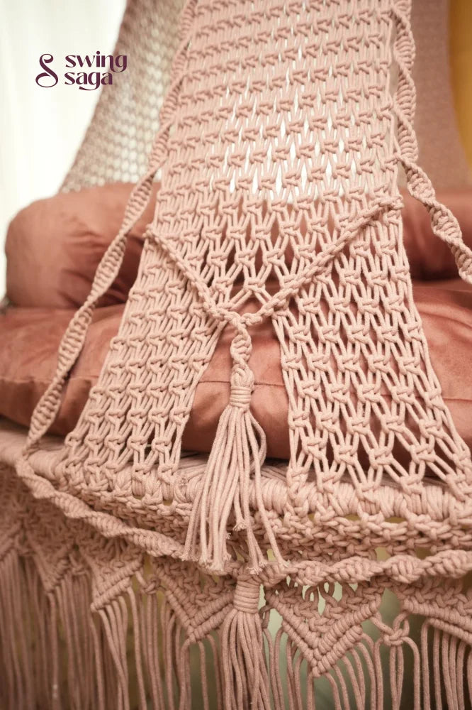 Gold Rose Pink  Macrame Bed Swing - Swing Saga