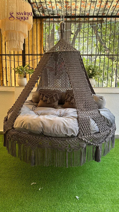 Dark Grey Macrame Bed Swing - Swing Saga