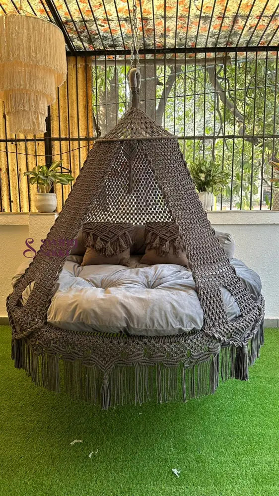 Dark Grey Macrame Bed Swing - Swing Saga