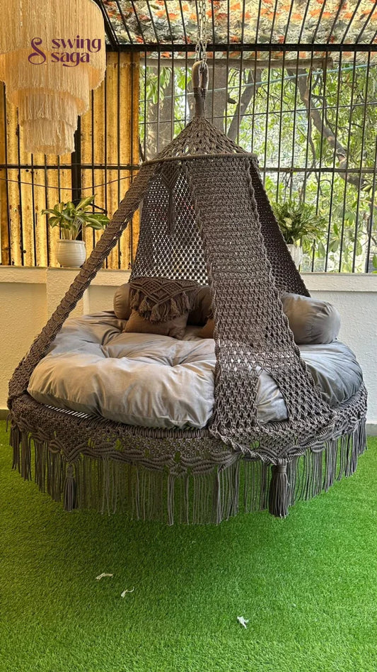 Dark Grey Macrame Bed Swing - Swing Saga