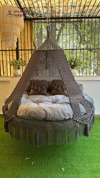 Dark Grey Macrame Bed Swing - Swing Saga