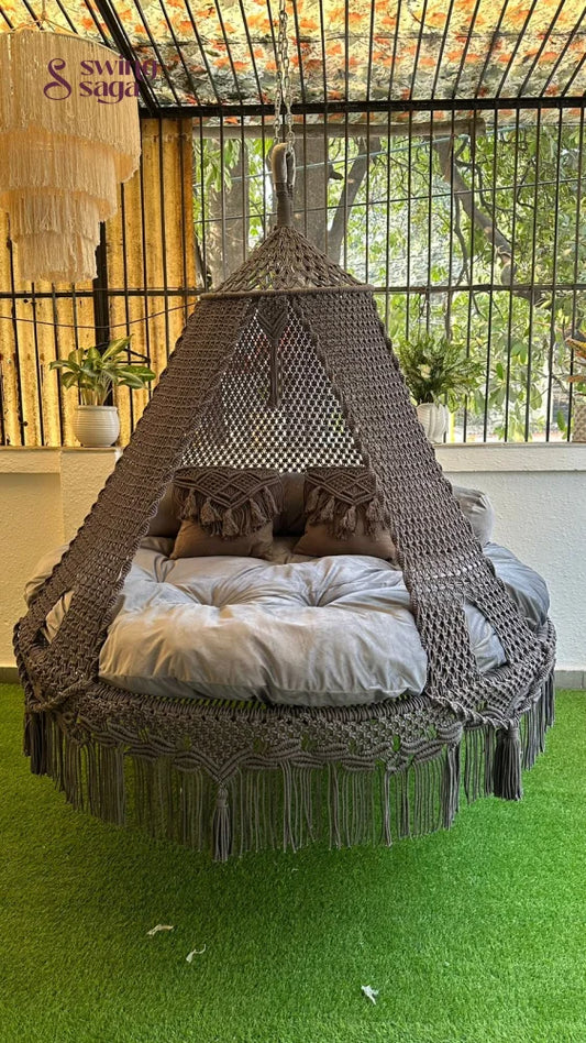 Dark Grey Macrame Bed Swing - Swing Saga