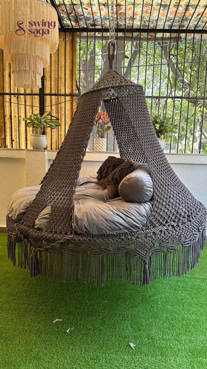 Dark Grey Macrame Bed Swing - Swing Saga