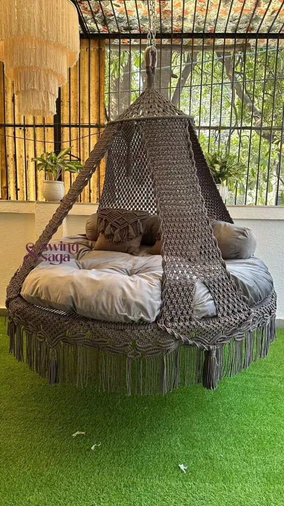 Dark Grey Macrame Bed Swing - Swing Saga