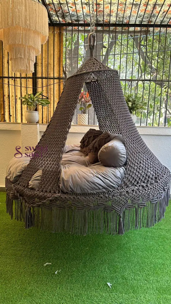 Dark Grey Macrame Bed Swing - Swing Saga