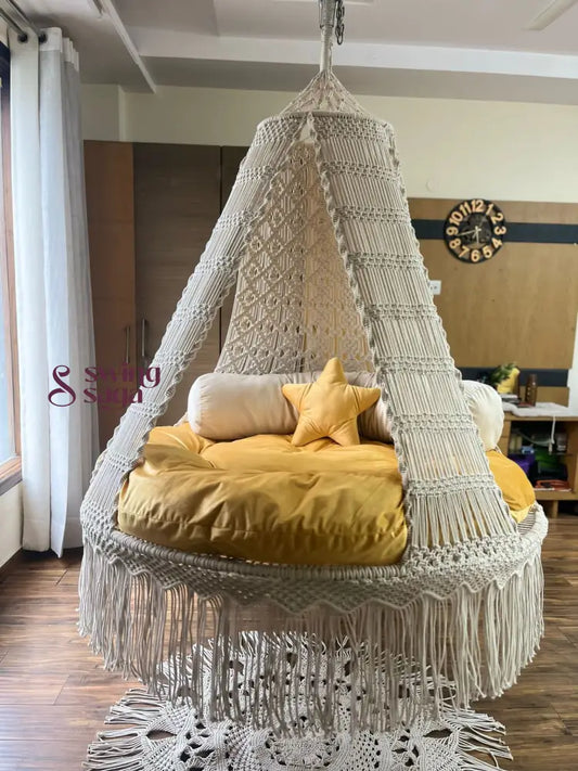 Cream White Macrame Bed Swing - Swing Saga