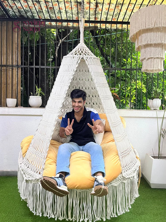 Cream White Macrame Bed Swing - Swing Saga