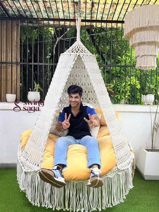 Cream White Macrame Bed Swing - Swing Saga