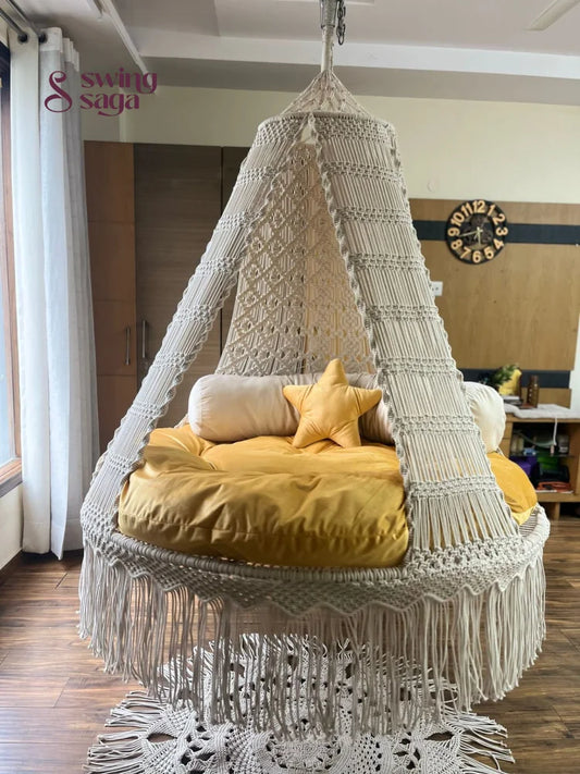 Cream White Macrame Bed Swing - Swing Saga