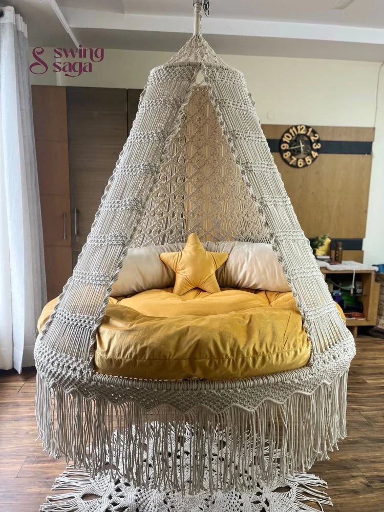 Cream White Macrame Bed Swing - Swing Saga