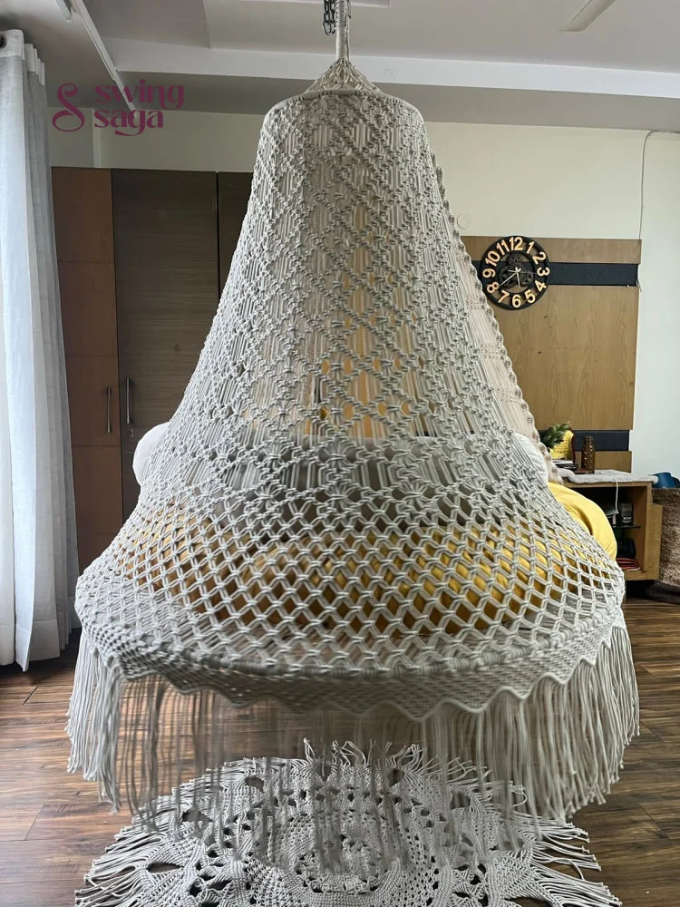 Cream White Macrame Bed Swing - Swing Saga