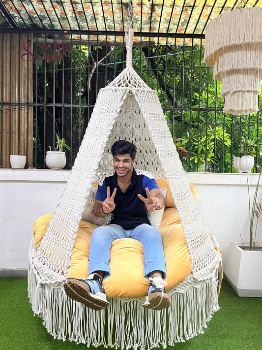 Cream White Macrame Bed Swing - Swing Saga